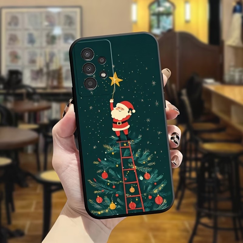 Samsung Galaxy S24 - マットTPU素材のサンタクロースとクリスマスツリー柄の耐衝撃スマホケース。Samsung Galaxy Note 20、S26、S25、S24 Ultra、A07、A17、A56に対応。
