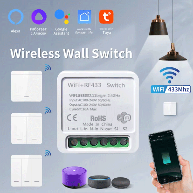 Smart Accessories - Tuya WiFiスマートライトスイッチ スマートホーム ワイヤレスRF 433mhz プッシュボタン壁スイッチ