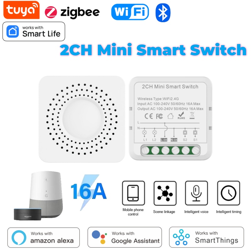 Smart Accessories - Tuyaミニスマートスイッチ WiFi 1-2-3-4連スイッチ 16A、AlexaとGoogleアシスタントの音声制御に対応