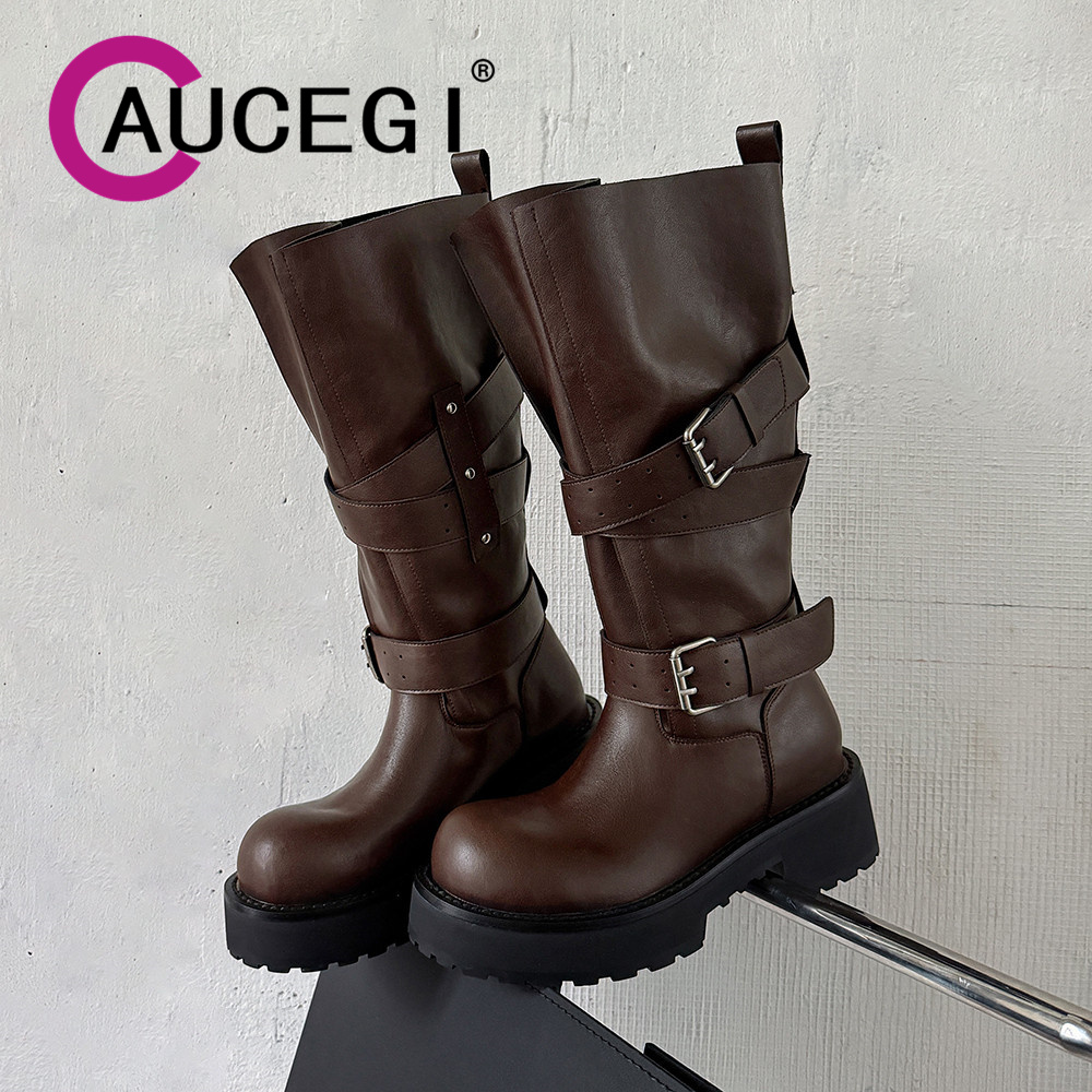 Aucegi 本革プラットフォームブロックヒール女性ベルトバ - Leather Classic Strap のレビューと価格