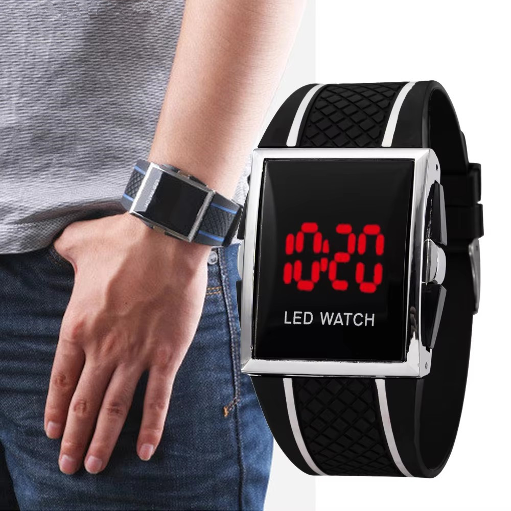 男性スポーツデジタル腕時計黒、白長方形男 LED フィットネ - Rugged Sport Strap のレビューと価格