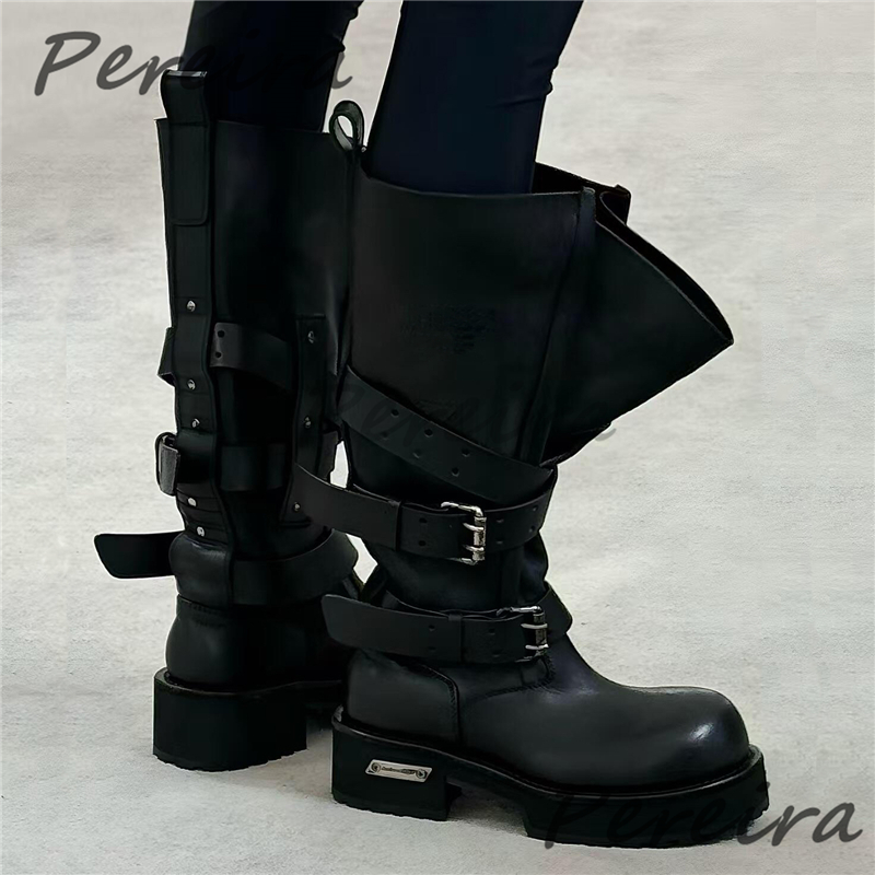 レトロベルトバックルオートバイブーツ メンズ レディース ビ - Leather Classic Strap のレビューと価格